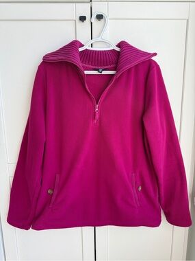 Lands’ End Pink Fleece Quarter Zip Sweater XL 18-20 Ribbed Collar Grandmacore
